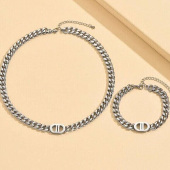 925 Sterling Silver Cuban Chain Necklace & Bracelet Set | Premium Quality - Picture 4 of 6